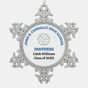 Blue High School Volleyball Player Personalized Snowflake Pewter Christmas Ornament
