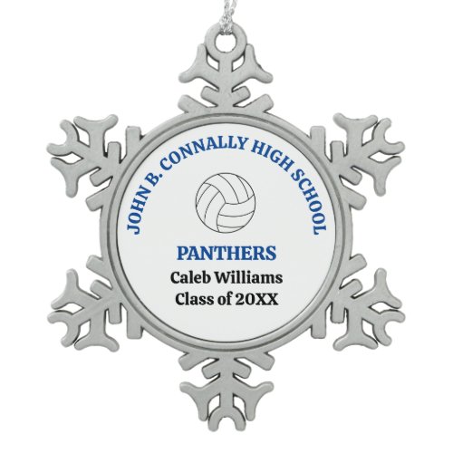 Blue High School Volleyball Player Personalized Snowflake Pewter Christmas Ornament
