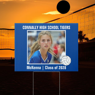 Blue High School Volleyball Player Photo Yard Sign