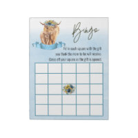 Blue Highland Cow Baby Shower Bingo Game  Notepad