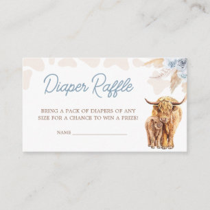 Blue Highland Cow Baby Shower Diaper Raffle Enclosure Card
