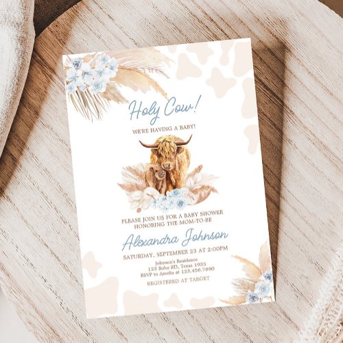 Blue Highland Cow Baby Shower Invitation