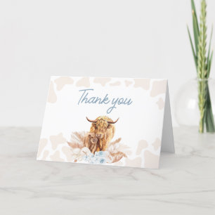 Blue Highland Cow Baby Shower  Letterpress Thank You Card