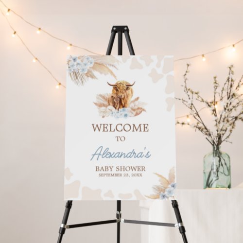 Blue Highland Cow Baby Shower Welcome Sign