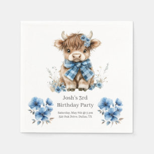 Blue Highland Cow Birthday Party Napkins