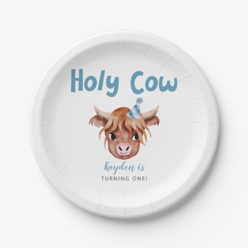 Blue Highland Cow Boys Birthday Party  Paper Plates