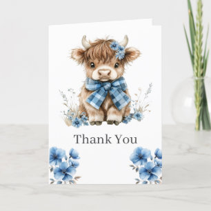 Blue Highland Cow Thank You Card