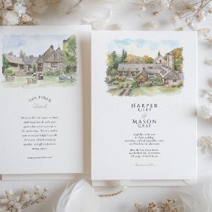 Blue Hill at Stone Barns Watercolor Wedding Invitation