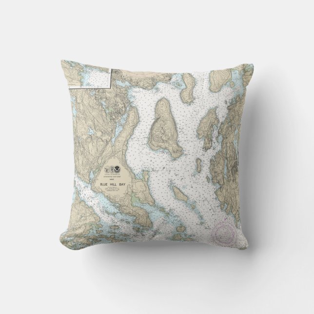 Blue Hill Bay Nautical Chart 13316 Throw Pillow (Front)