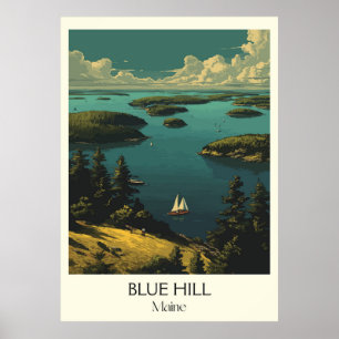 Blue Hill Maine Vintage Coastal Bay Sail Art Poster