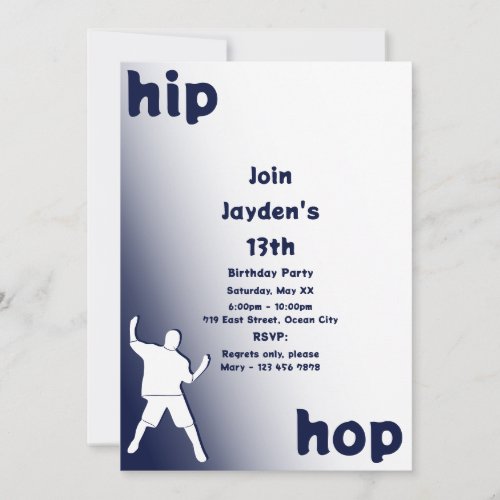 Blue Hip_Hop Dance 13th Birthday Invitation