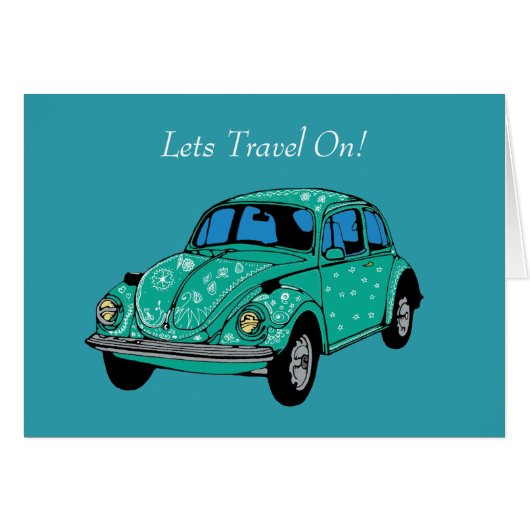 Blue Hippie Car Art Drawing Postcard (Front Horizontal)