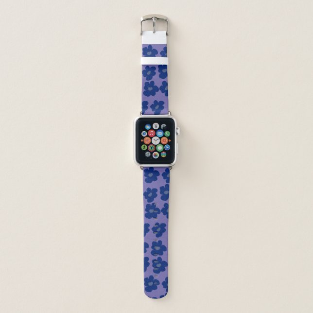 Blue  Hippie Flowers  apple watch band (Front)