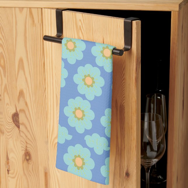 Blue Hippie Flowers  Kitchen Towel (Thirds Fold)