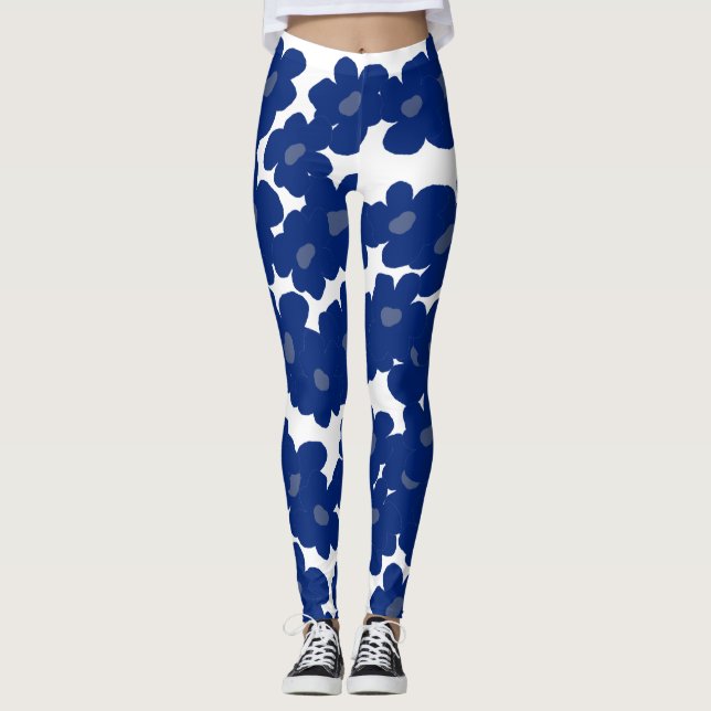 Blue Hippie Flowers  Leggings (Front)