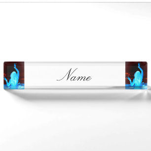 blue hippie girl peace sign desk name plate
