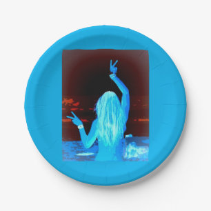 blue hippie girl peace sign paper plates