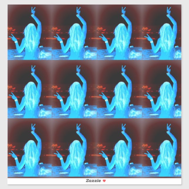 blue hippie girl peace sign sticker (Sheet)