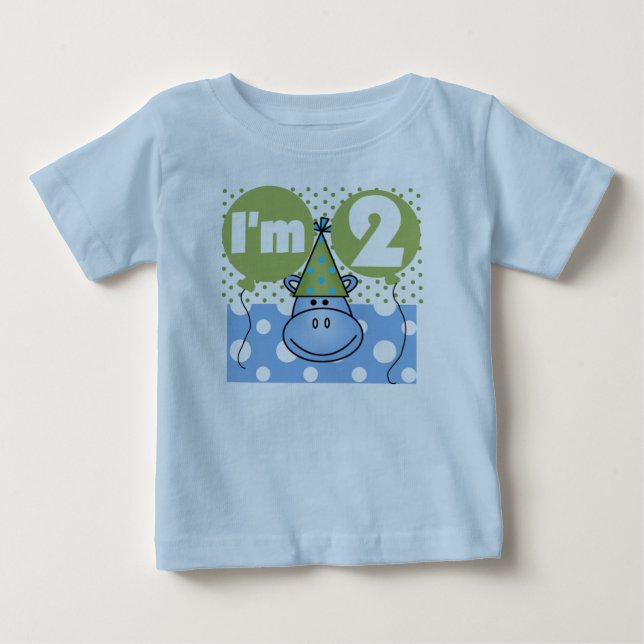 Blue Hippo 2nd Birthday Baby T-Shirt (Front)