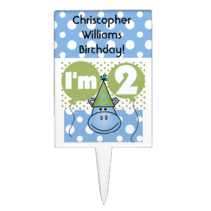 Blue Hippo 2nd Birthday Cake Topper