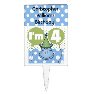 Blue Hippo 4th Birthday Cake Topper