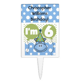 Blue Hippo 6th Birthday Cake Topper