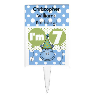 Blue Hippo 7th Birthday Cake Topper