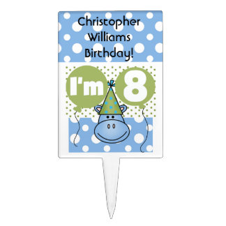 Blue Hippo 8th Birthday Cake Topper
