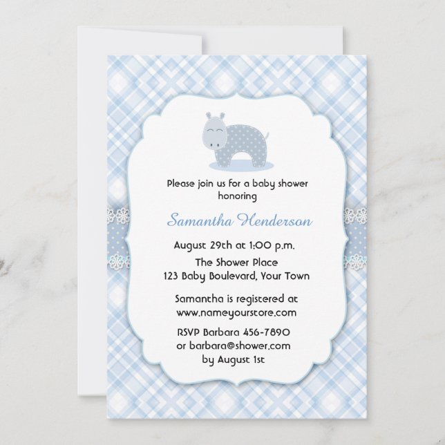 Blue Hippo, Baby Shower Invitation (Front)