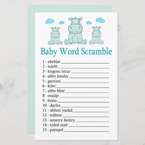 Blue Hippo Baby word scramble game