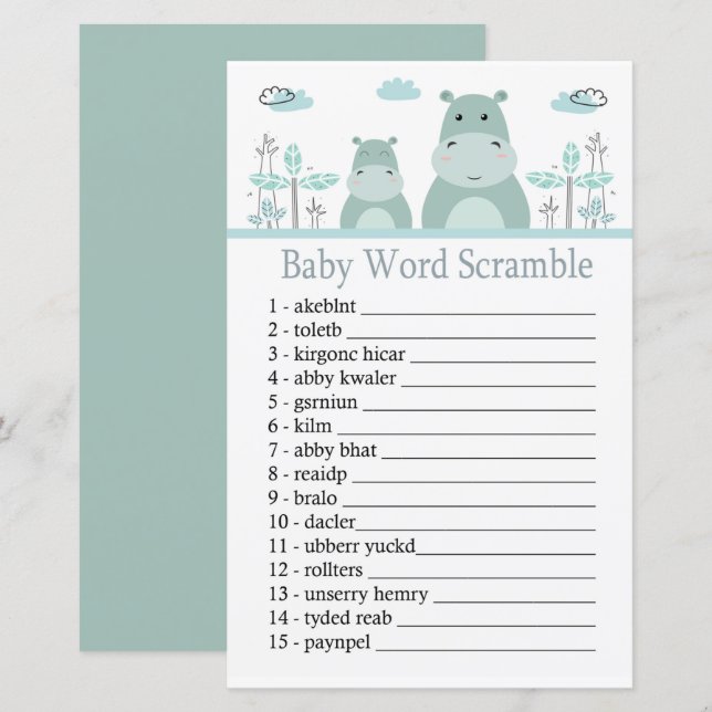 Blue Hippo Baby word scramble game (Front/Back)