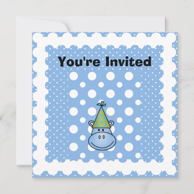 Blue Hippo Customized Birthday Invites (Front)