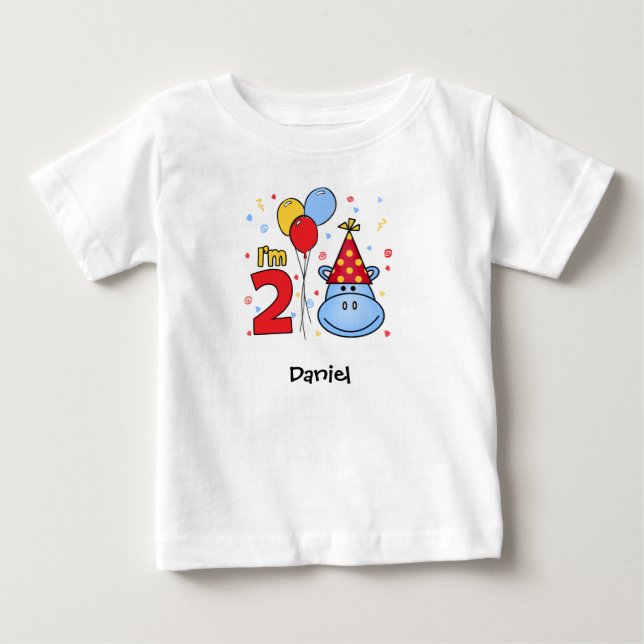 Blue Hippo Face 2nd Birthday Baby T-Shirt (Front)