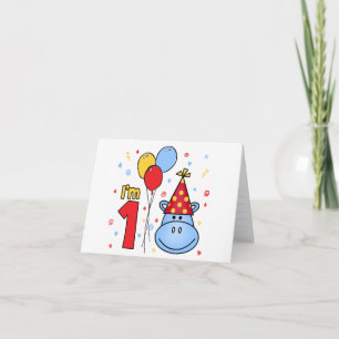 Blue Hippo Face First Birthday Fill-in Invitation
