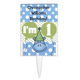 Blue Hippo First Birthday Cake Topper