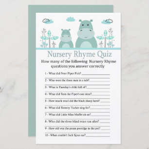 Blue Hippo Nursery Rhyme Quiz baby shower game