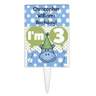 Blue Hippo Third Birthday Cake Topper