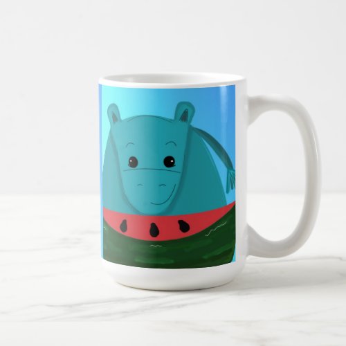 Blue Hippo with Watermelon Slice Coffee Mug