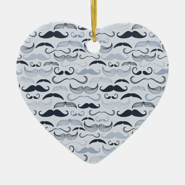 Blue Hipster Mustaches Ceramic Ornament (Front)