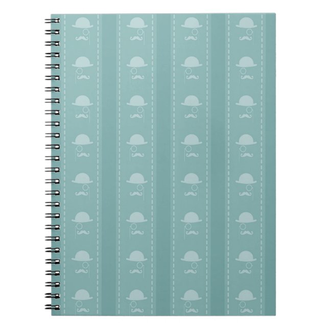 Blue Hipster Retro Mustaches and Hats Notebook (Front)