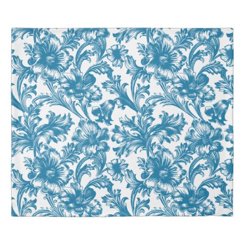 Blue Historic Romance Floral Pattern Duvet Cover