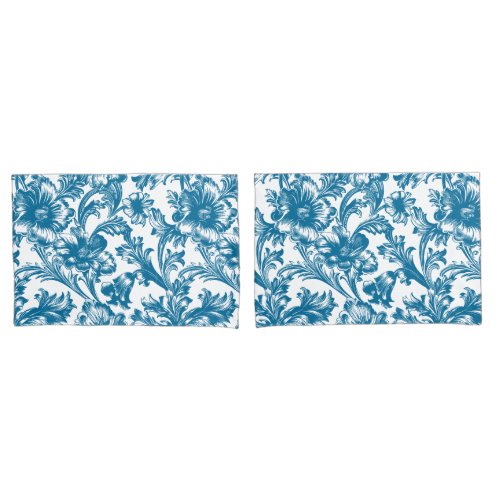 Blue Historic Romance Floral Pattern Pillow Case
