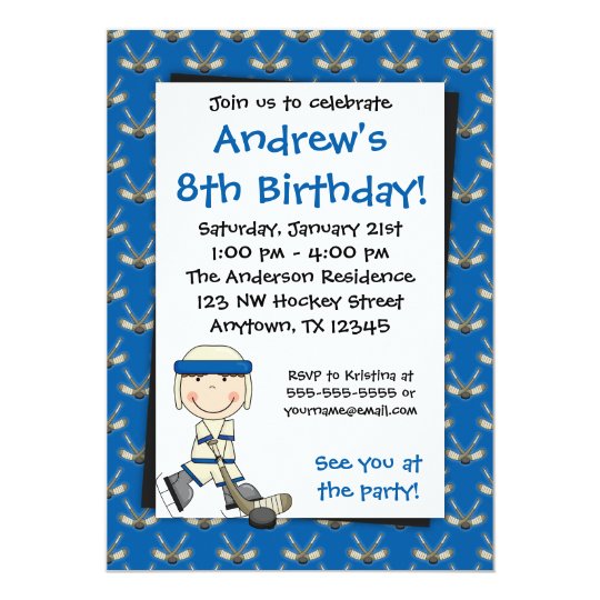 Blue Hockey Birthday Invitations Zazzle Blue Hockey Birthday Invitations