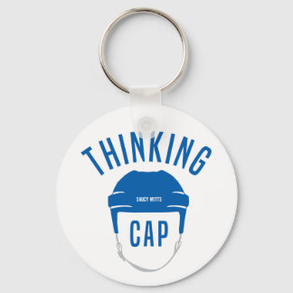 Blue Hockey Helmet Thinking Cap Keychain