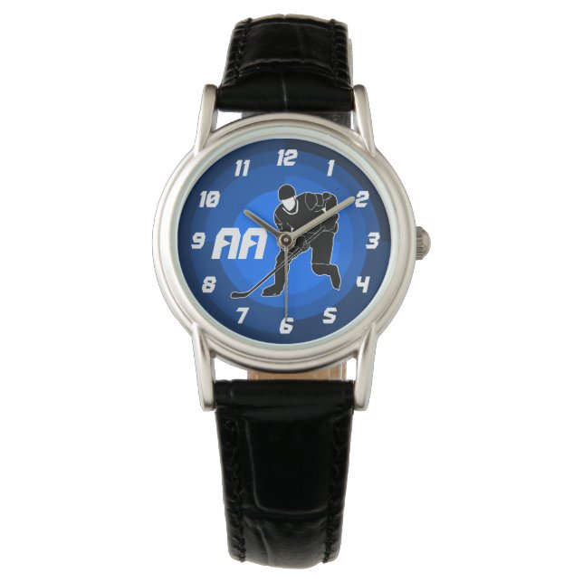 Blue Hockey Player Silhouette Watch (Front)