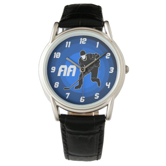 Blue Hockey Player Silhouette Watch (Front)