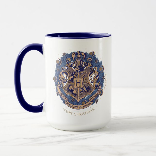 Blue HOGWARTS™ Crest Holiday Wreath Mug (Left)