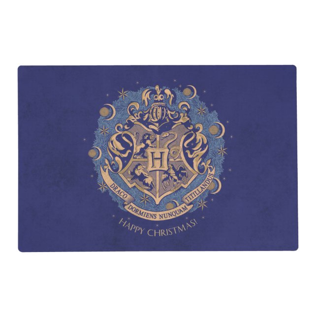 Blue HOGWARTS™ Crest Holiday Wreath Placemat (Front)