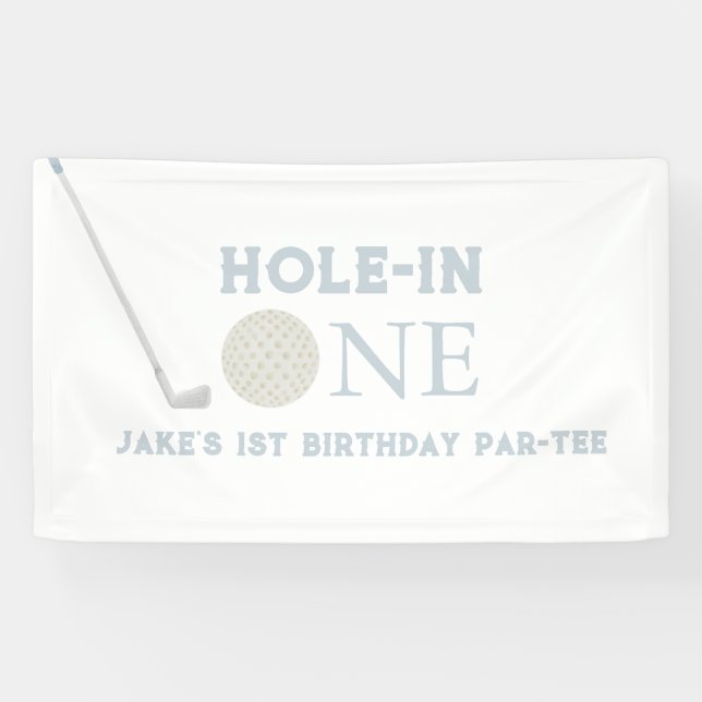 Blue hole in one birthday party banner (Horizontal)