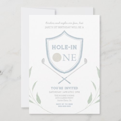 Blue Hole in One Golf 1st Birthday Invitation